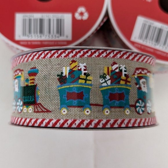 Santa Christmas Train Wired‎ Holiday Ribbon 1.5 In x 30 Ft Celebrate It Lot of 3 - Picture 3 of 4